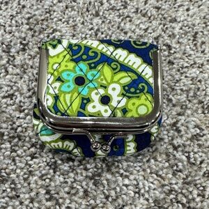 Vera Bradley Quilted Floral Coin Purse/case in Lime, Navy & Teal